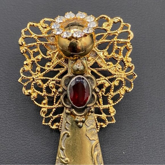 Artisan Heavenly Angel Pin Made of Vintage Spoon and Real Garnet Centre - Picture 3 of 12